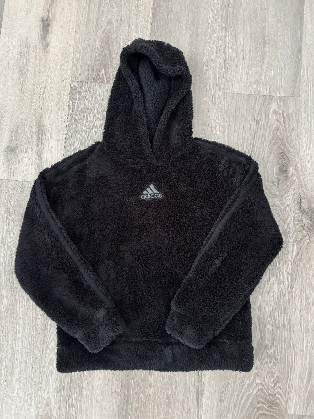 Girls Adidas Black Long Sleeve Cozy Furry Pullover Hoodie Sz Large 14 NWOT